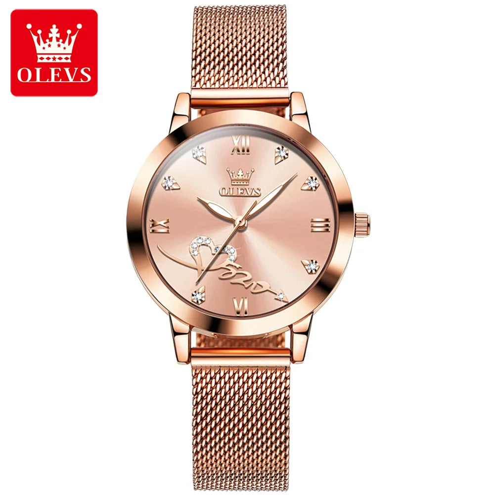 OLEVS 5530 ladies' quartz watch - rose gold & heart design