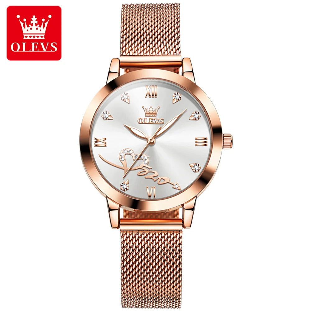 OLEVS 5530 ladies' quartz watch - rose gold & heart design