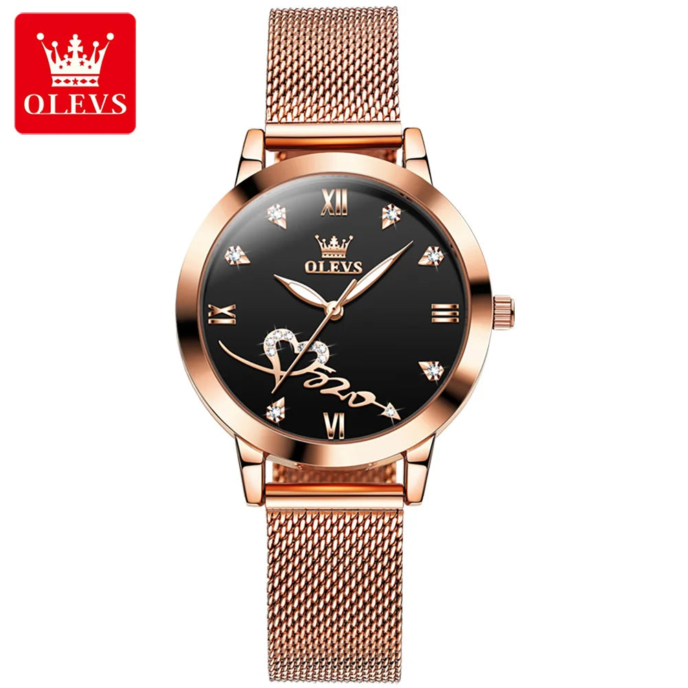 OLEVS 5530 ladies' quartz watch - rose gold & heart design
