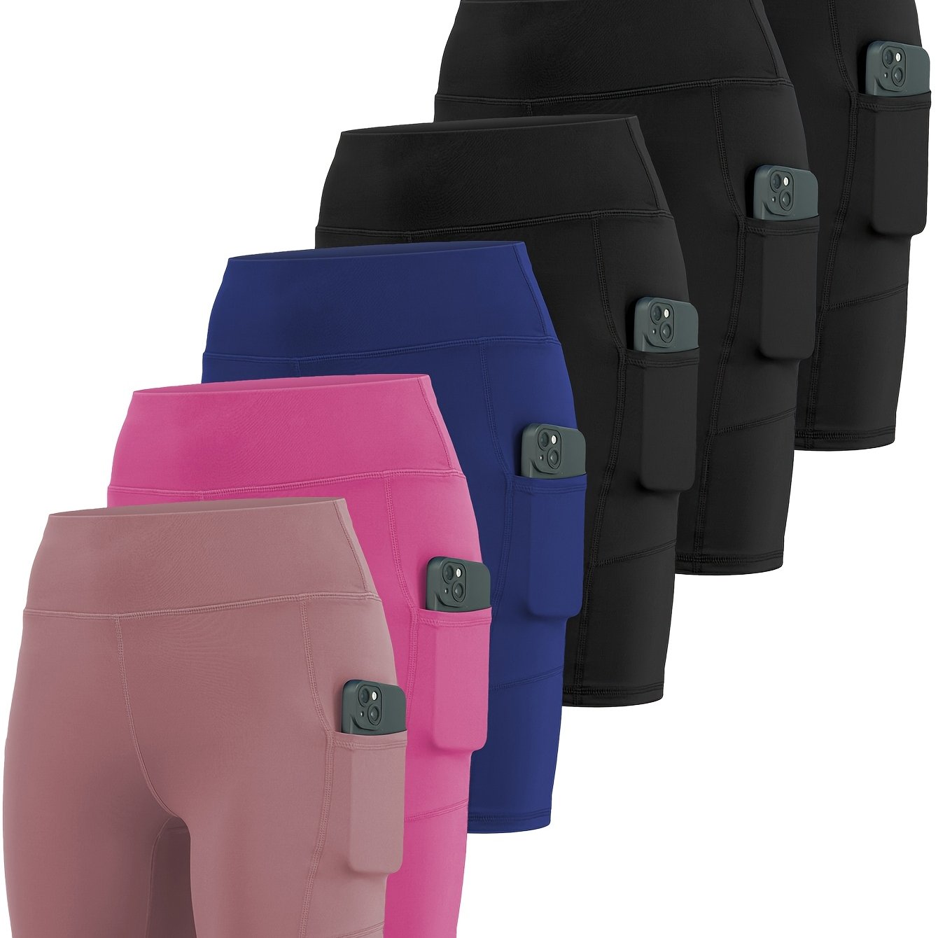 6-Pack Women’s Athletic Shorts – High Waist with Phone Pocket