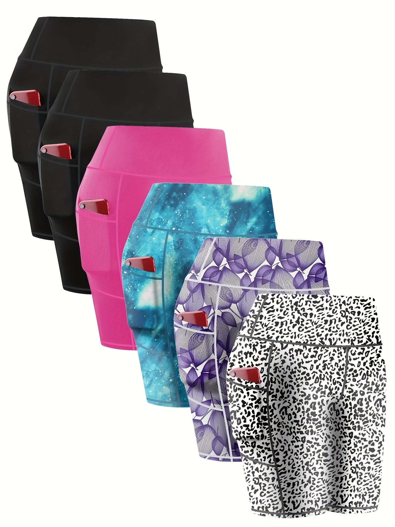 6-Pack Women’s Athletic Shorts – High Waist with Phone Pocket